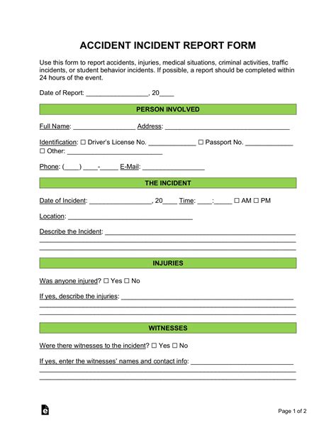 accident incident report form template word